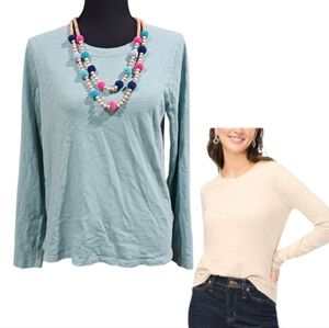 J. Crew Girlfriend LS Tee & Pom Pom Layered Necklace